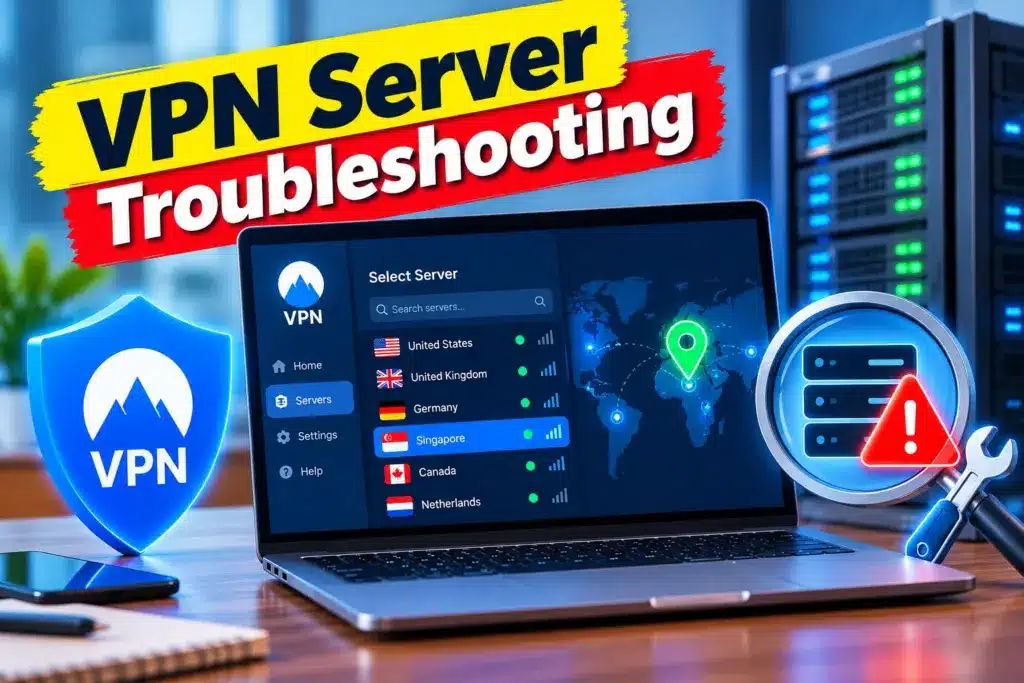 VPN server locations displayed on a world map.