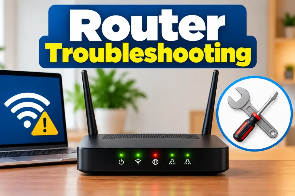 Wi-Fi router and modem being checked to restore internet connectivity.
