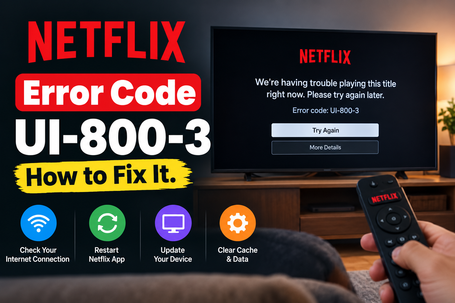 Netflix Error Code UI-800-3 displayed on a Smart TV