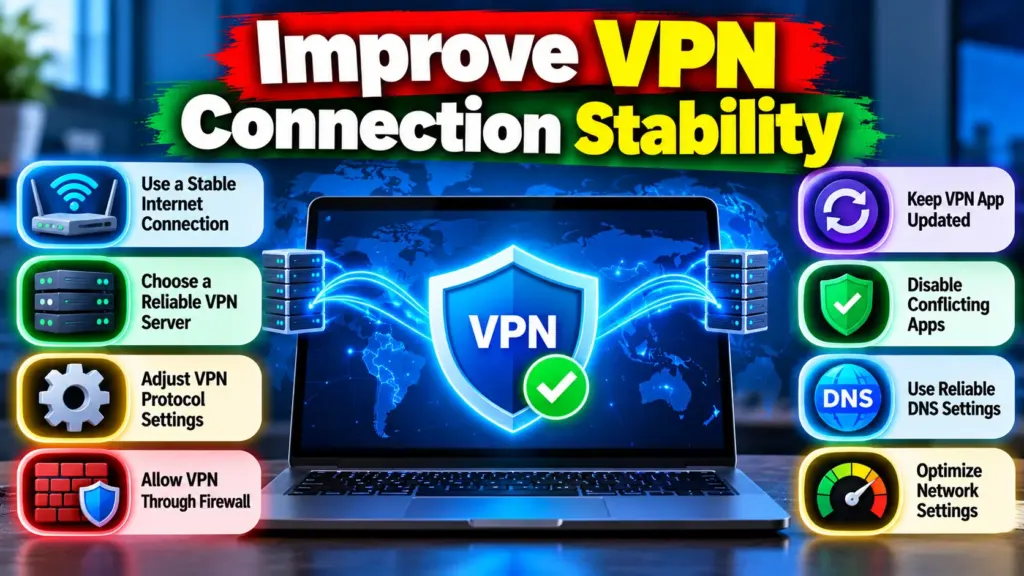 Network troubleshooting diagram showing a device, Wi-Fi router, and VPN server
