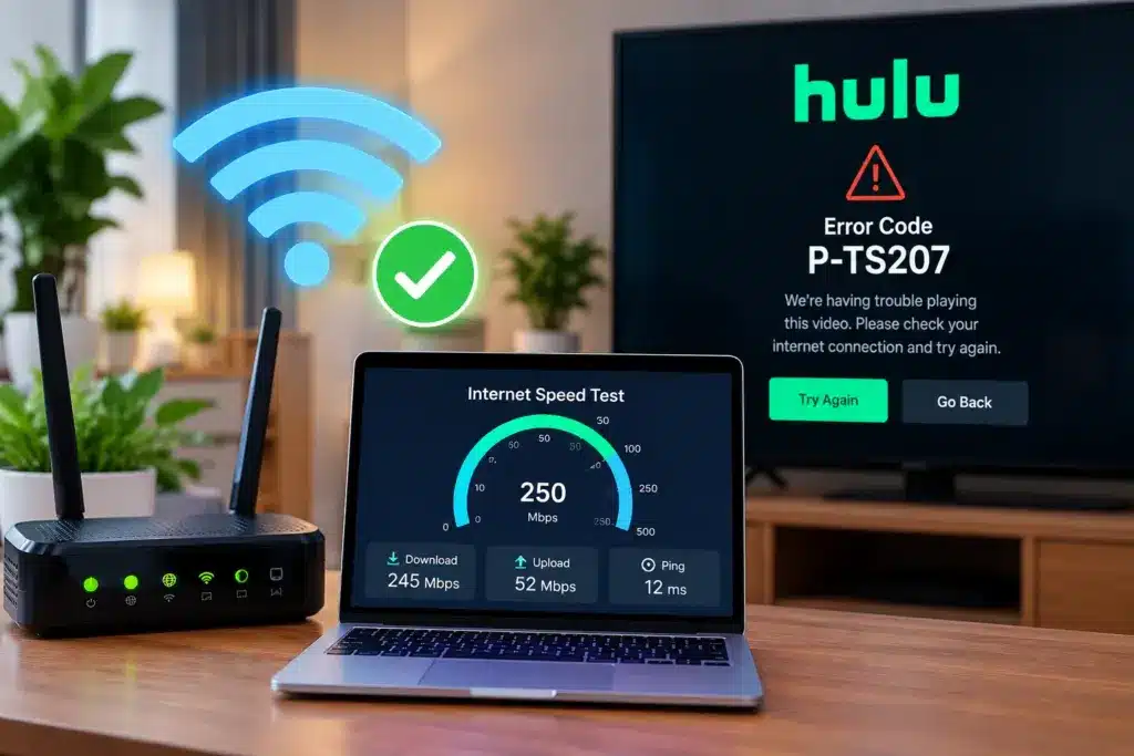 Checking Wi-Fi connectivity and router settings to fix Hulu Error Code P-TS207.