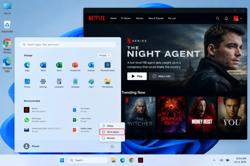 Shutting down a Windows computer to fix Netflix M7361-1253