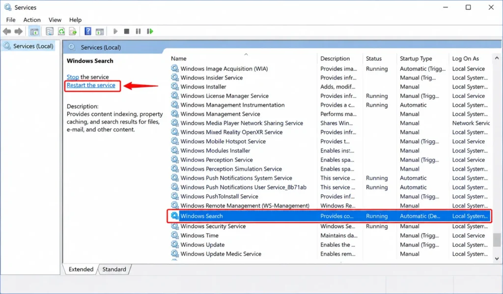 "Disabling Windows Search to reduce disk usage"