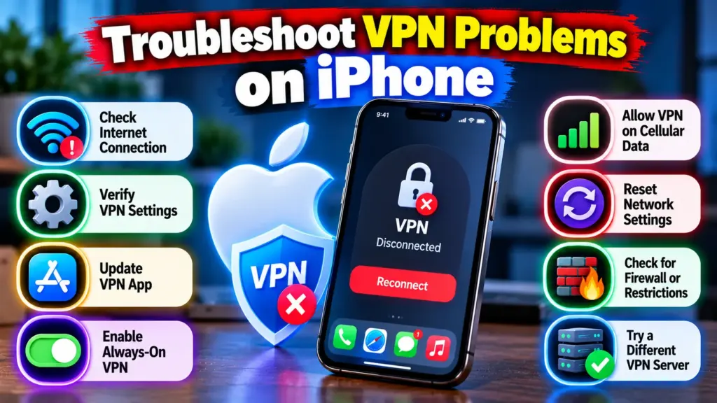 iPhone displaying VPN configuration and network settings