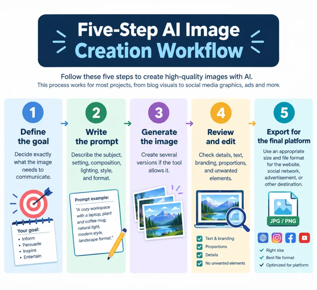 AI image creation workflow from prompt to final design